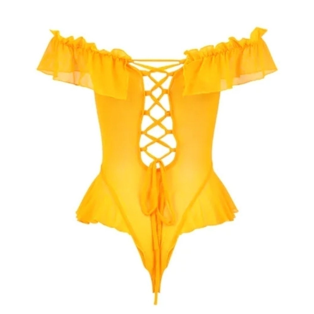 Laina Rauma Off The Shoulder Golden Yellow Ruffle Bodysuit Size XS